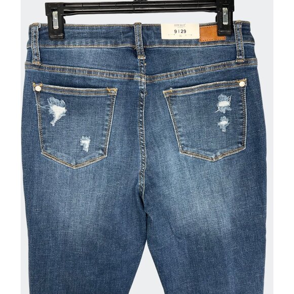 Judy Blue Womens Mid-Rise Distressed Skinny Jeans In Dark Blue Denim Size 9/29 - Picture 14 of 16